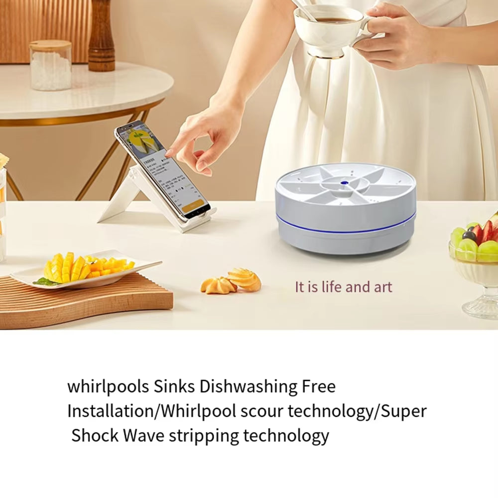 Ultrasonic Dish Washer Portable Mini Turbo Dishwasher, USB Chargeable Vegetable Washing Machine Household Sink Dishwasher Device