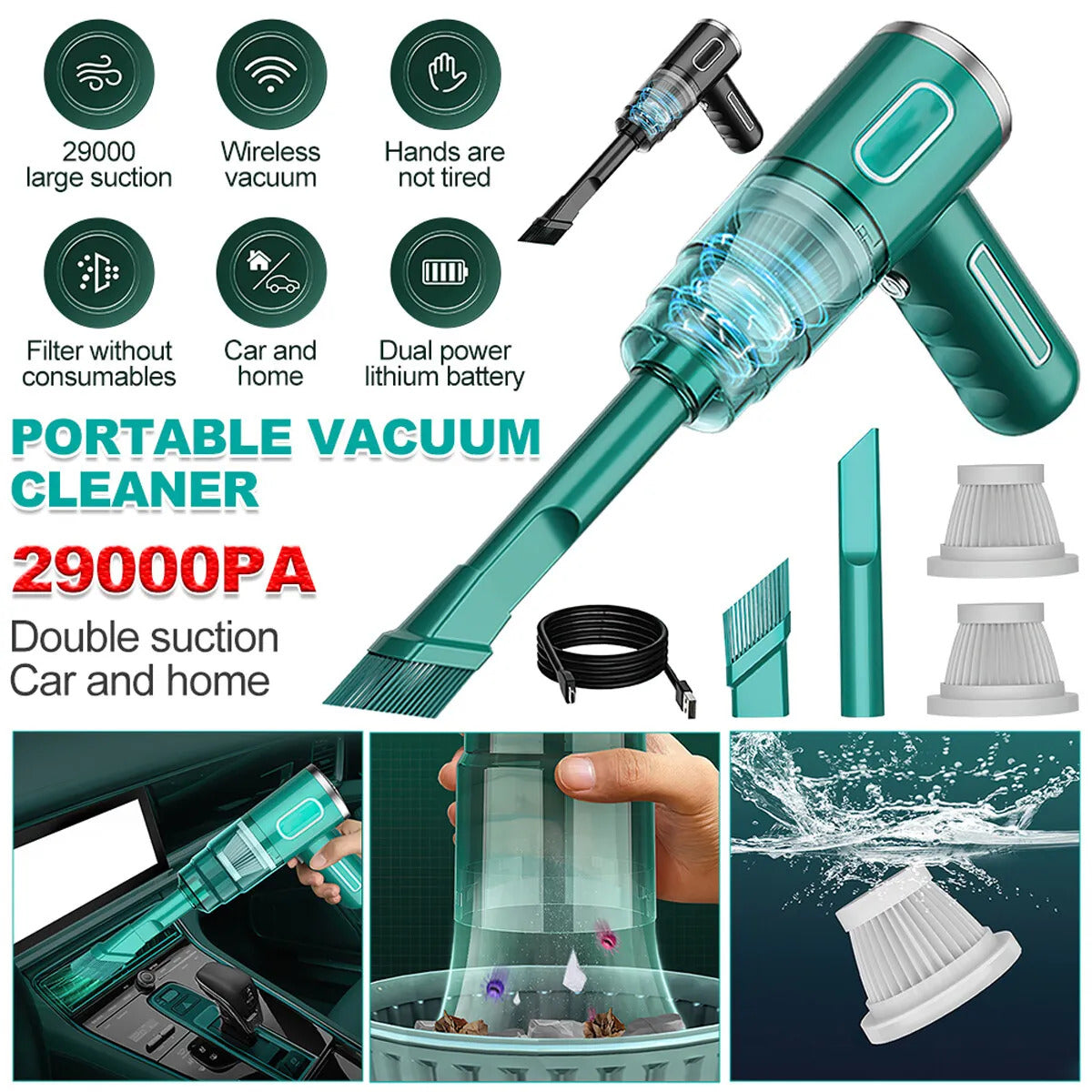 Cordless Hand-Held Vacuum Cleaner Mini Portable Car Auto Home Wireless Handheld Vacuum Cordless, Portable Car Vacuum Cleaner with Powerful Suction and Brushless Motor, Rechargeable