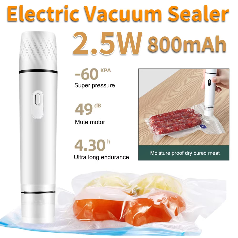 Electric Automatic Vacuum Sealer Handheld Food Bag Sealed Wand Wet and Dry Use Seafood Seal Packing Tool Travel Kichen Gadgets