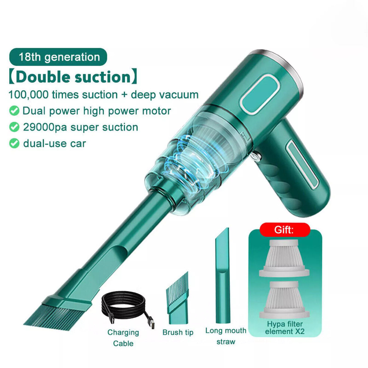 Cordless Hand-Held Vacuum Cleaner Mini Portable Car Auto Home Wireless Handheld Vacuum Cordless, Portable Car Vacuum Cleaner with Powerful Suction and Brushless Motor, Rechargeable