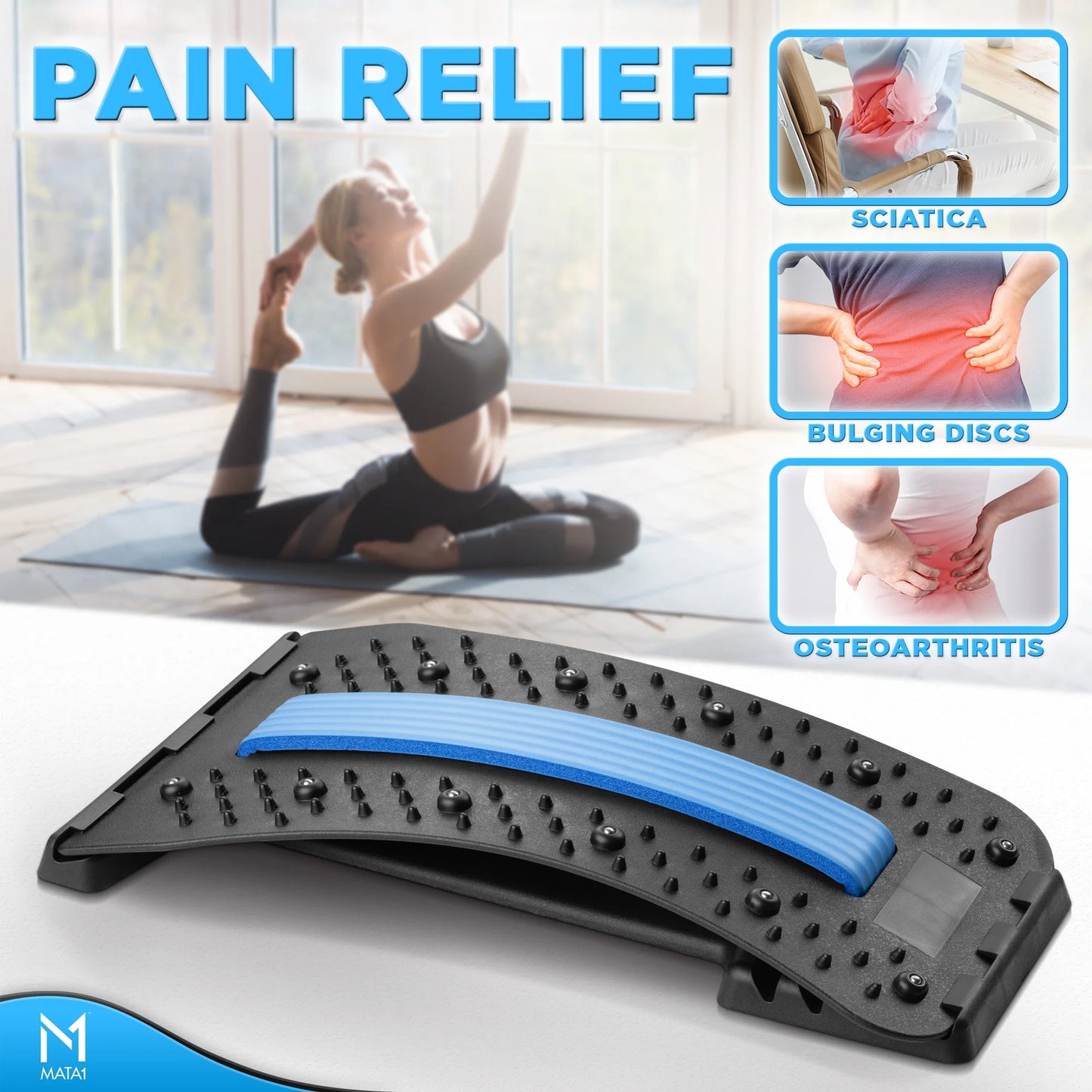 Back Stretcher for Lower Back Pain Relief, Back Cracker Lumbar Spine Board Adjustable Multi-Level Lumbar Support Back Massagers, Lower and Upper Back Pain Relief with 4 Levels Adjustment