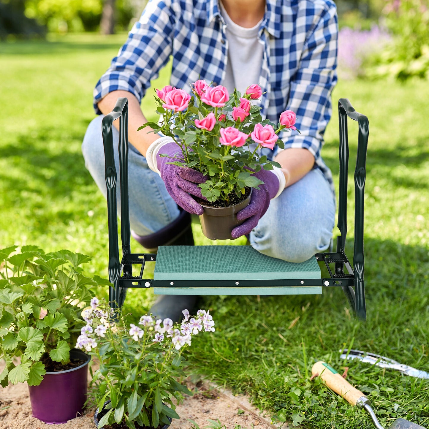 Folding Garden Kneeler Kneeling Bench Stool Soft Cushion Seat Pad & Tool Pouch