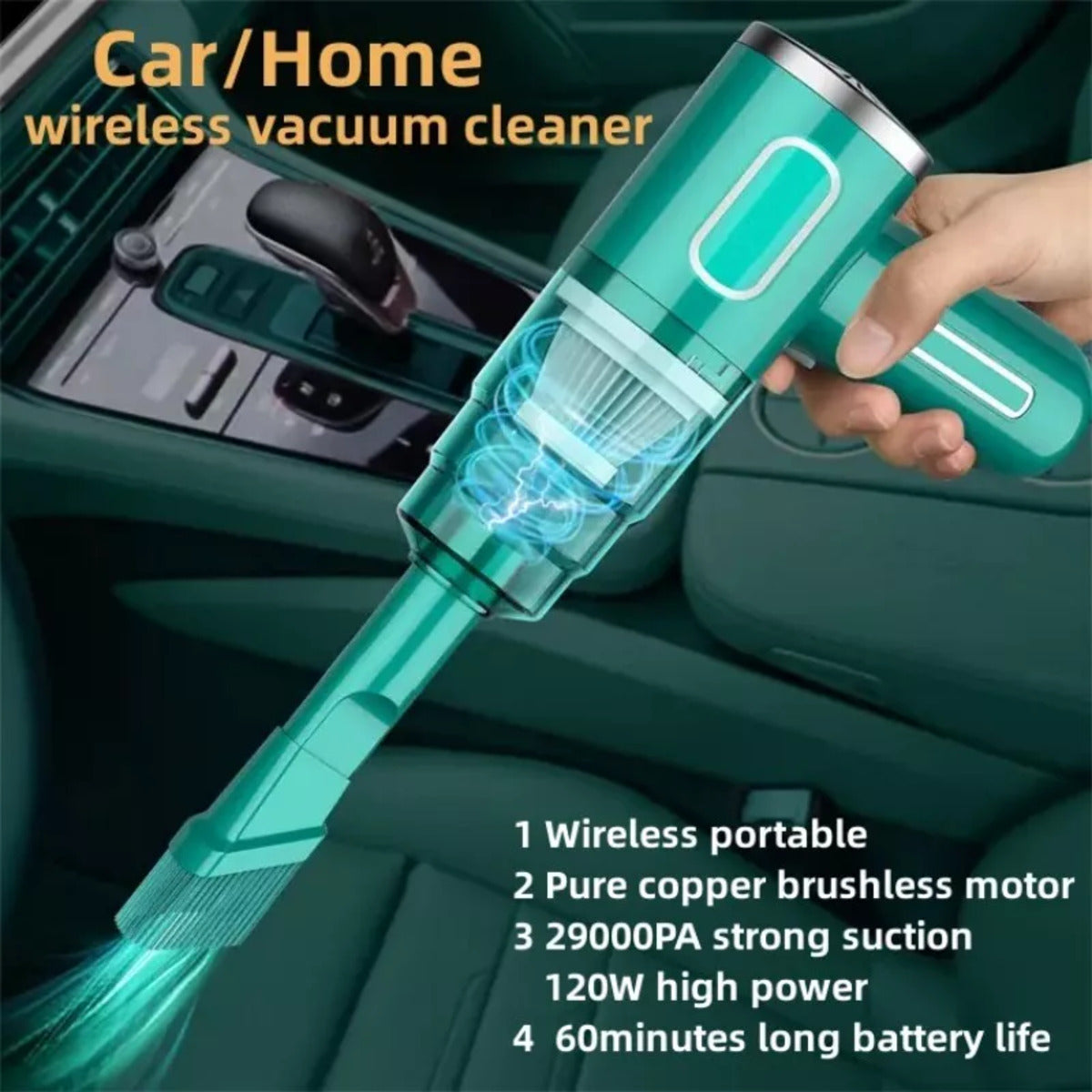 Cordless Hand-Held Vacuum Cleaner Mini Portable Car Auto Home Wireless Handheld Vacuum Cordless, Portable Car Vacuum Cleaner with Powerful Suction and Brushless Motor, Rechargeable